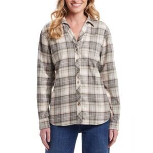 Weatherproof Vintage Women's Flannel Shirt (Size M) Color Beige/Gray/Tan NWOT